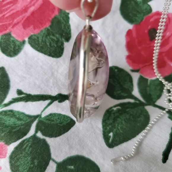 Rare Quartz Enhydro Quartz Set In Fine 990 Silver Necklace OOAK crystal Artisan - Picture 7 of 10